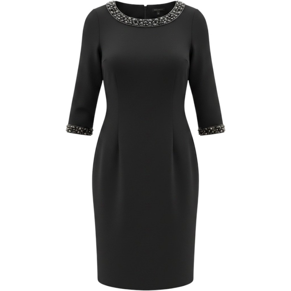 Talbots Black Sheath Dress Tweed Trim 3/4 Sleeve Size 10